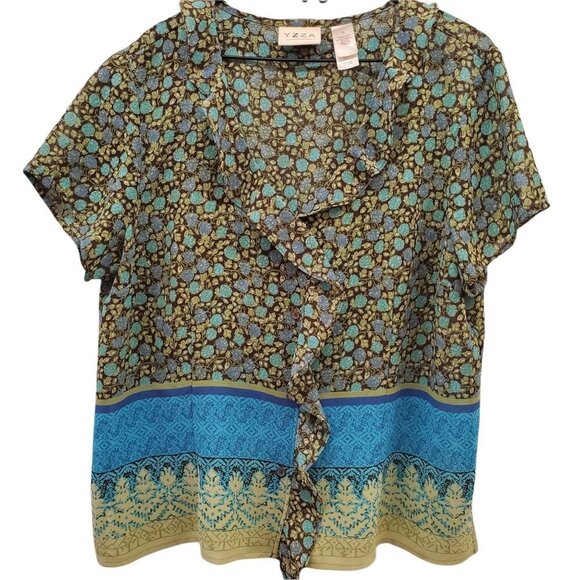 Vintage Emma James  YZZA Ruffled V Neckline Blouse - Picture 1 of 11